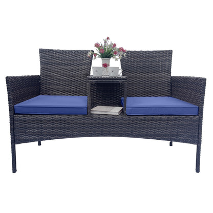Blue & Brown Woven Patio Conversation Set with Table | Viva Marlowe