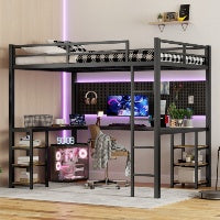 Viva Orion Full XL Metal Loft Bed with Desk & Shelves