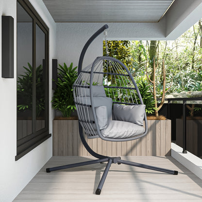 Patio Foldable Hanging Swing Chair With Stand Gray Color