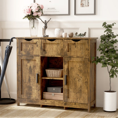 Elegant Wooden Floor Cabinet with Drawers and Shelves - Stylish Storage Solution for Any Room