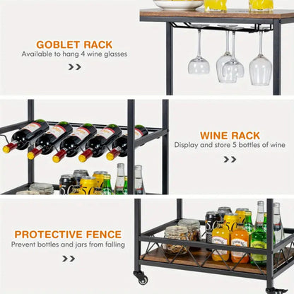 Black 3-Tier Bar Trolley on Wheels | Viva Montclaire
