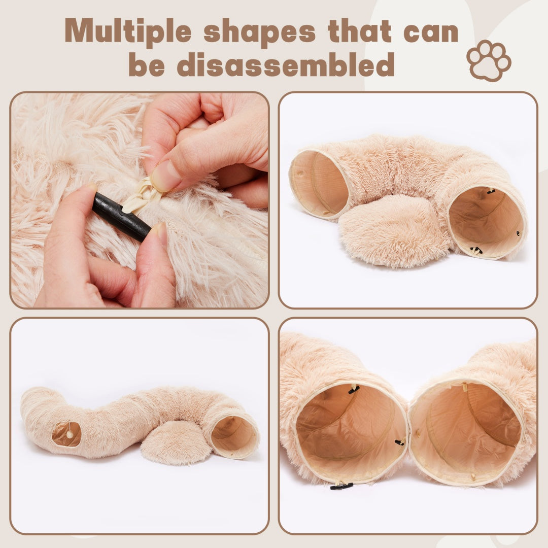 Plush Cat Tunnel with Donut Cat Bed – Peekaboo Cave for Cats, Kittens & Rabbits