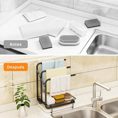 Black Sink Sponge & Soap Caddy with Drain Tray | Viva AquaSink