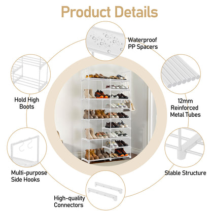 Celestia 9-Tier Double-Row Shoe Rack, White | Viva