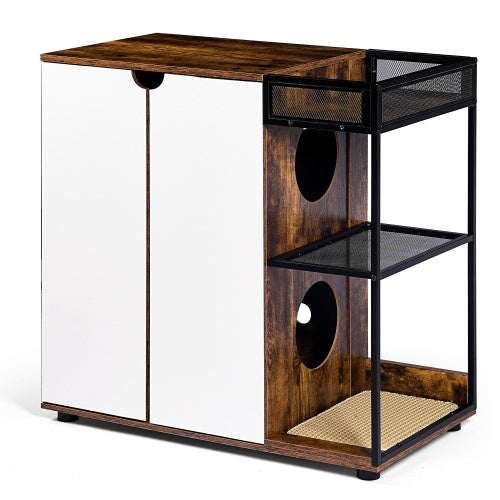 Viva Atelier Haven Rustic Brown Dual-Cat Litter Box Enclosure