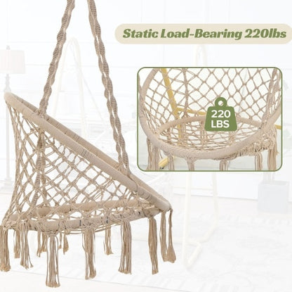 Luxurious Macrame Swing Chair with Stand – Perfect for Relaxing Indoors & Outdoors