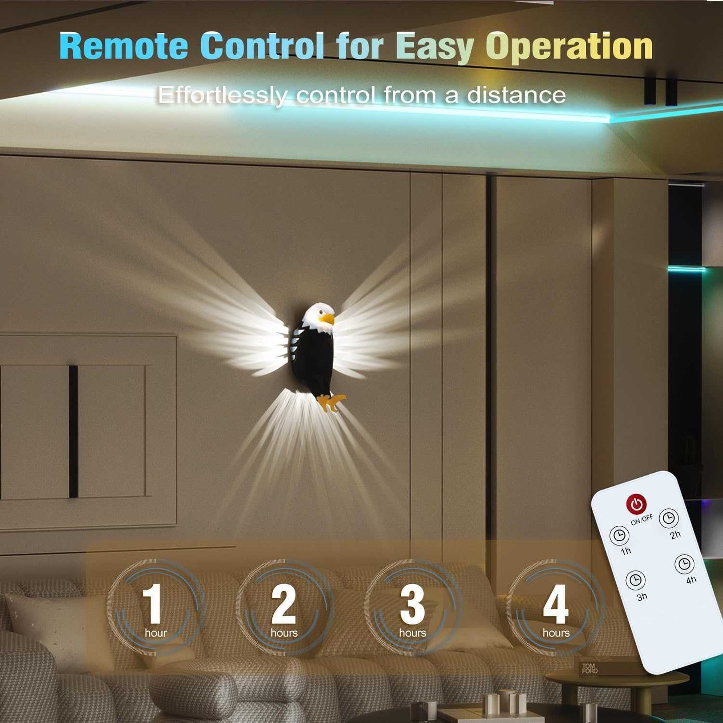 Bald Eagle Wall Light – American Eagle Night Light with Remote Control