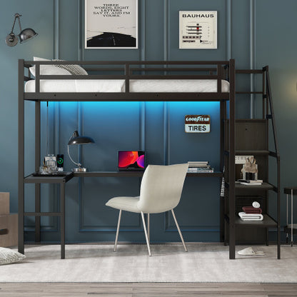 Full-Size Loft Bed with L-Shaped Desk & Wardrobe – Smart & Stylish Living Solution