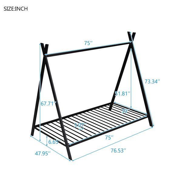 Black Metal Double-Size Floor House Bed with Slats | Viva