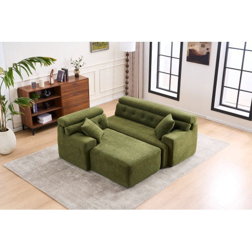 Viva Atelier Lyric White Chenille Compression Sofa with Chaise