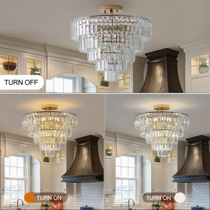 Golden Crystal Chandelier - 5-Layer Round Semi-Recessed Luxury Chandelier