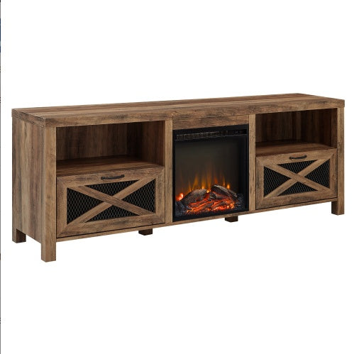 Viva Atelier Rustic Oak Industrial Farmhouse TV & Fireplace Stand