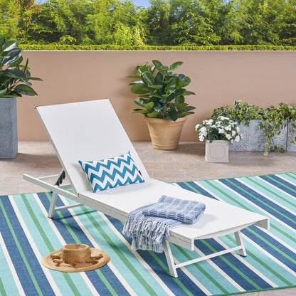Salton White Adjustable Chaise Lounge, Metal & Mesh | Viva