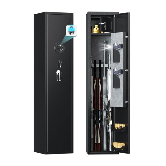 Biometric Rifle & Pistol Gun Safe | Quick Access, LED Light & Alarm System | Secure Long Gun Cabinet for Home
