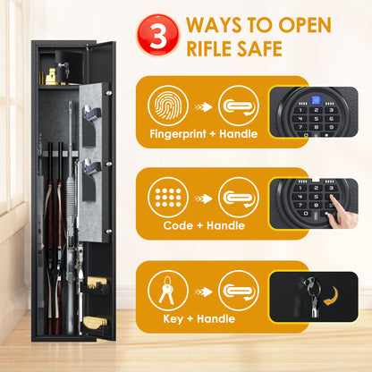 Biometric Rifle & Pistol Gun Safe | Quick Access, LED Light & Alarm System | Secure Long Gun Cabinet for Home