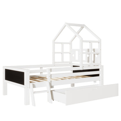 Twin House Bed with Ladder, Drawer & Blackboards | Viva