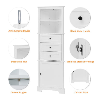 White 68.9-Inch Corner Cabinet with 3 Drawers | Viva