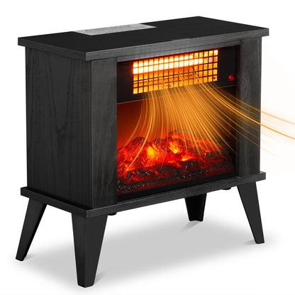ZOKOP HT1287B 15'' Freestanding Electric Fireplace - Elegant Black Wood Finish, 1000W Quartz Tube Heater with Dual Temperature Control