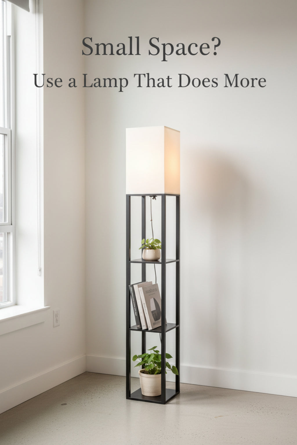 floor lamp with shelf as a bedside lighting option