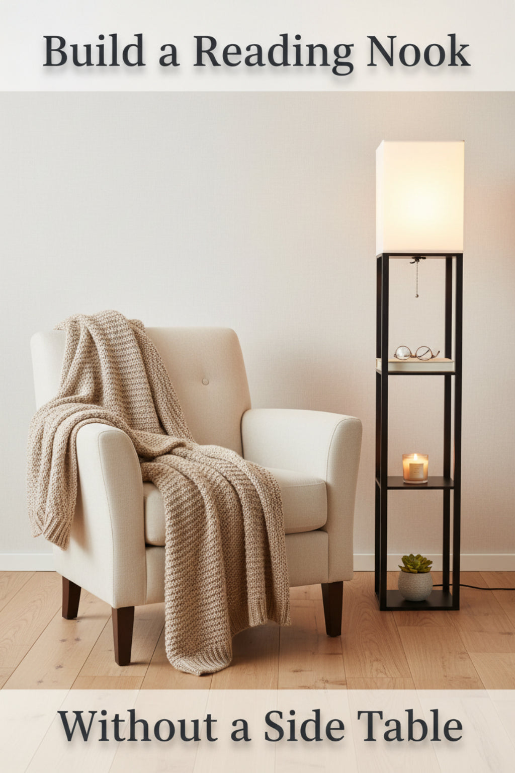 floor lamp with shelf in modern home office