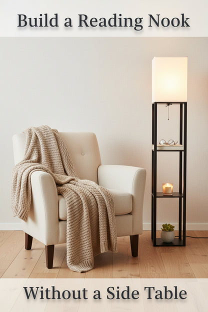 floor lamp with shelf in modern home office