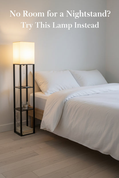 floor lamp with shelf with display shelf