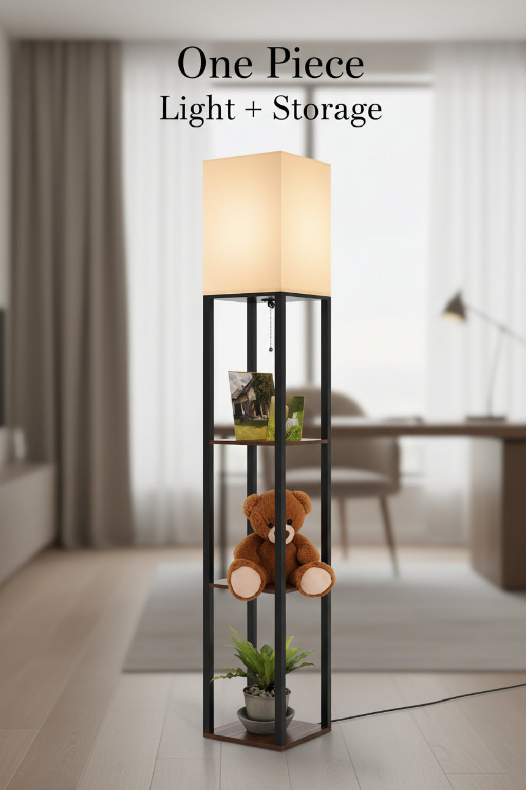 floor lamp with shelf with display shelf