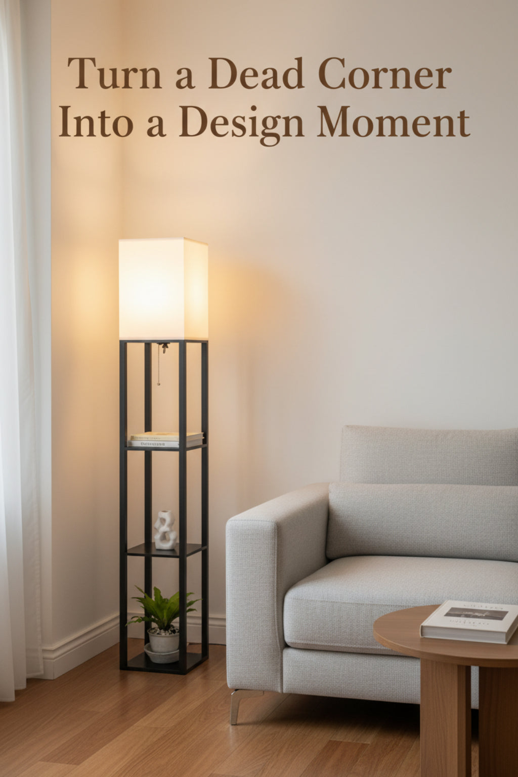 floor lamp with shelf as a bedside lighting option