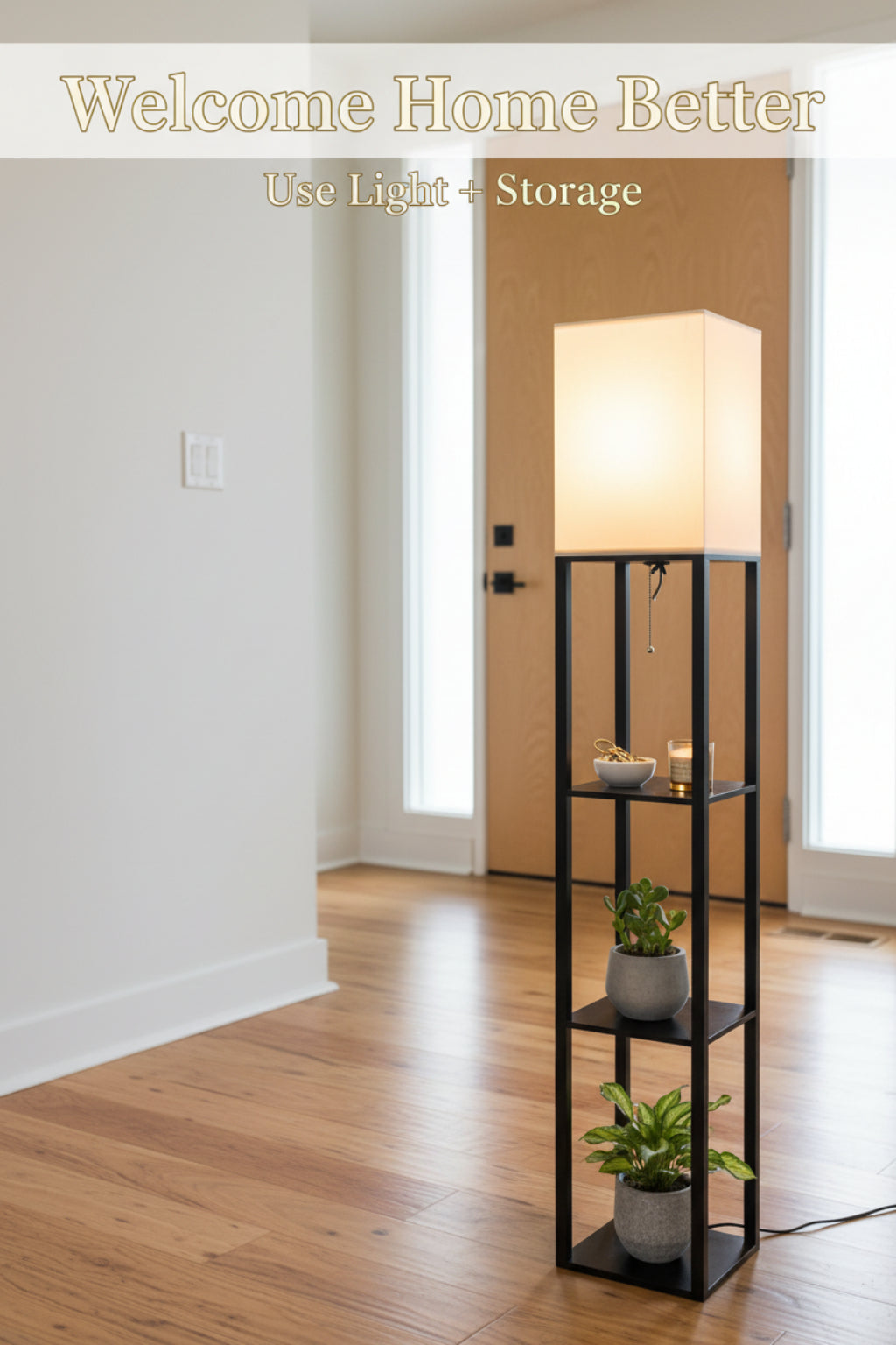 floor lamp with shelf as a bedside lighting option