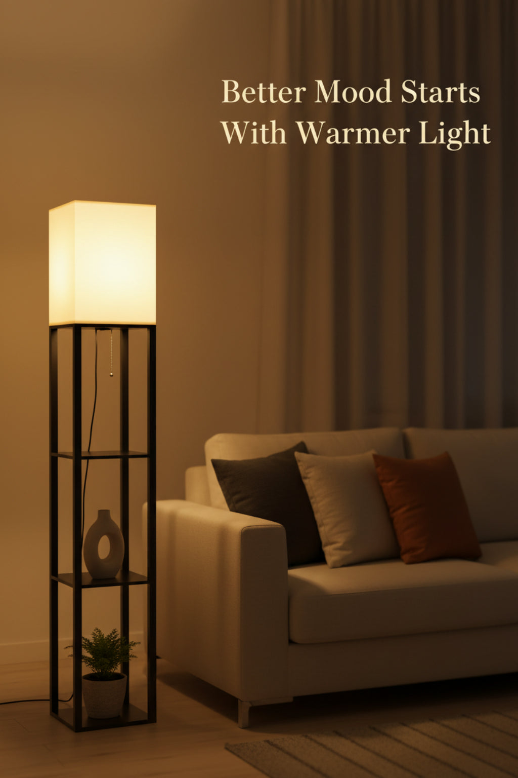 floor lamp with shelf in modern home office