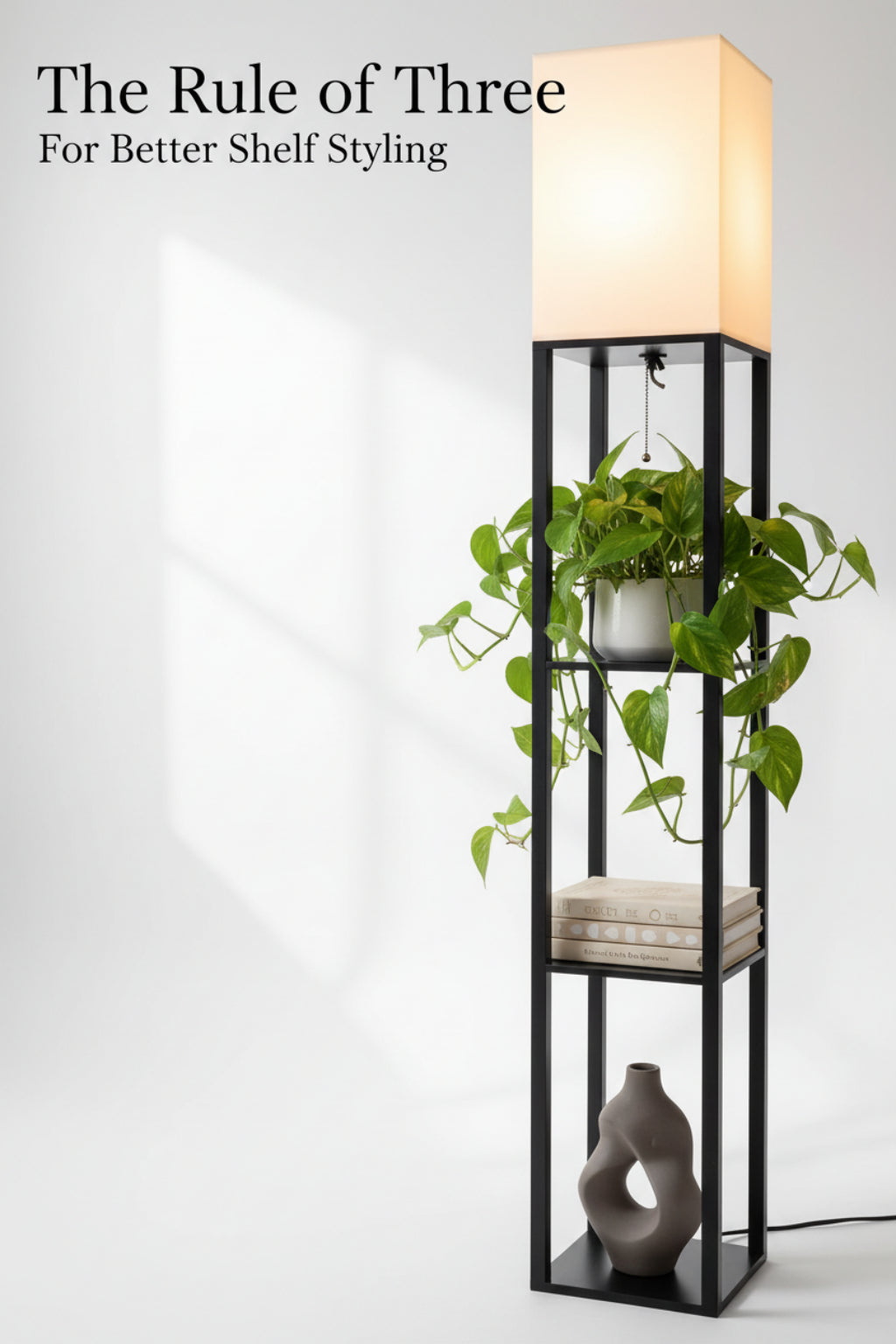 floor lamp with shelf with wooden shelf
