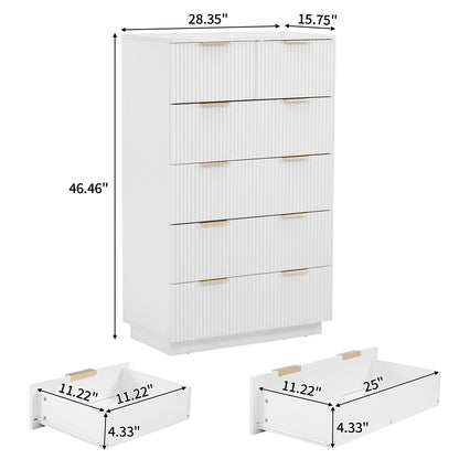 White P2 Density Board, Corrugated Surface, Five Layers And Six Drawers, Chest Of Drawers