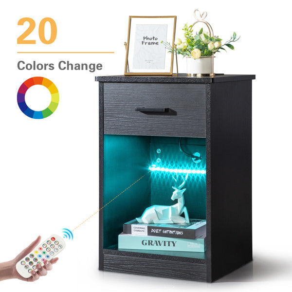 Viva Nocturne Elite Smart Bedside Table – Premium Black Drawer with Socket & LED Light
