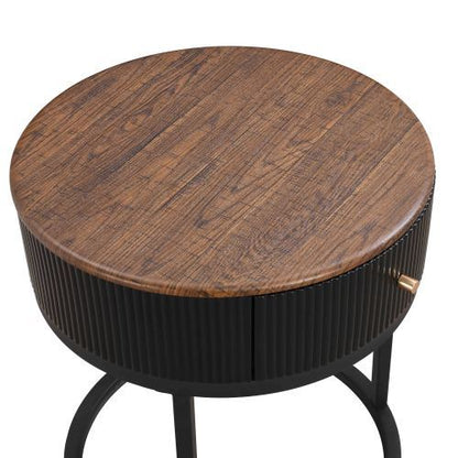 curved bedside table with concealed drawer storage