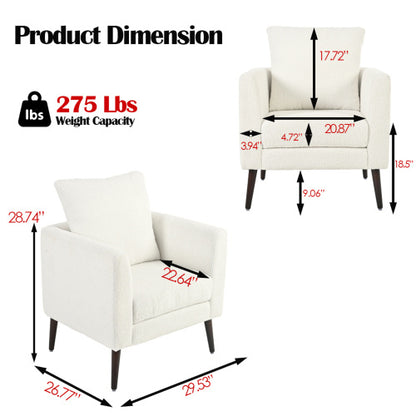 White Teddy Fabric Armchair with Rubberwood Legs | Viva