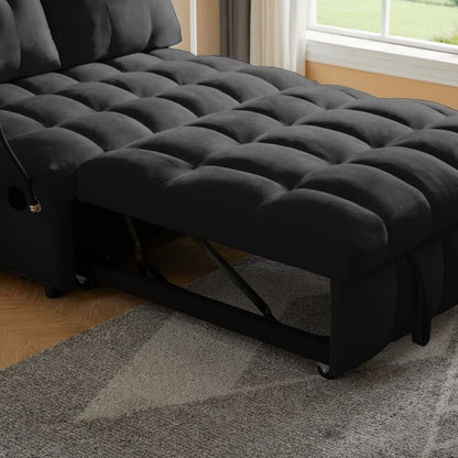 Velvet Pull-Out Sofa Bed with Removable Backrest & USB | Viva