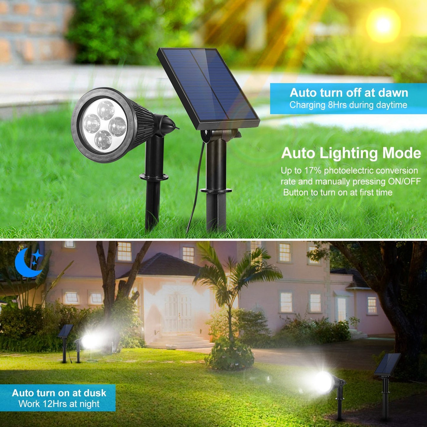 Viva Elite Solar Adjustable Spotlight - Dusk-to-Dawn Landscape Accent