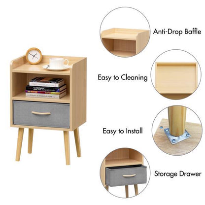 fabric drawer nightstand styled beside a bed