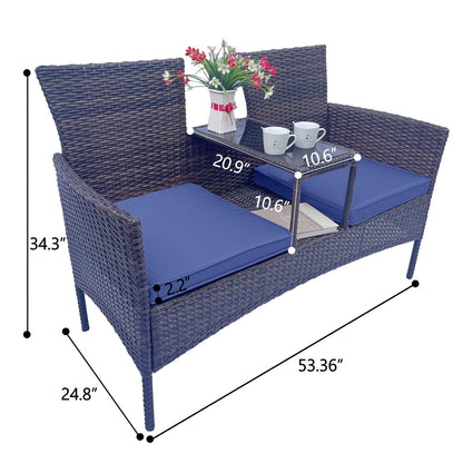 Blue & Brown Woven Patio Conversation Set with Table | Viva Marlowe