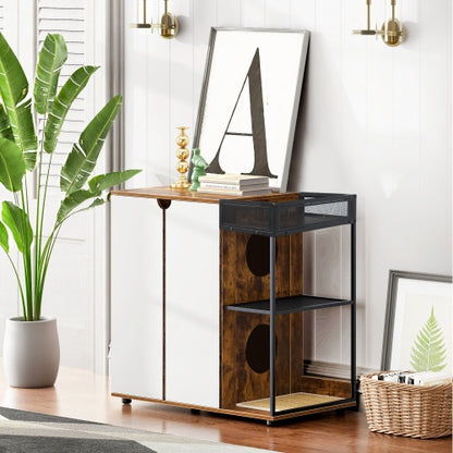 Viva Atelier Haven Rustic Brown Dual-Cat Litter Box Enclosure