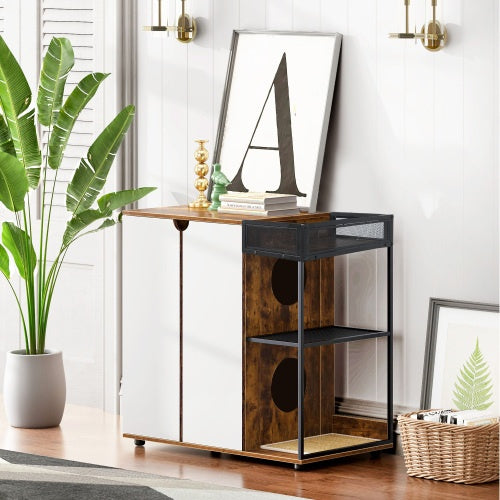 Viva Atelier Haven Rustic Brown Dual-Cat Litter Box Enclosure
