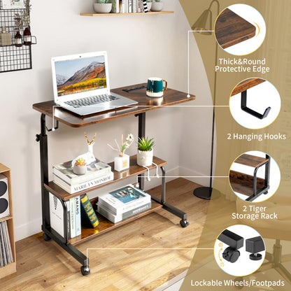 Retro Brown Adjustable Computer Desk