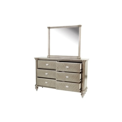 Luxury Antique Silver Champagne Dresser with Mirror – Elegant Storage Solution for Your Bedroom