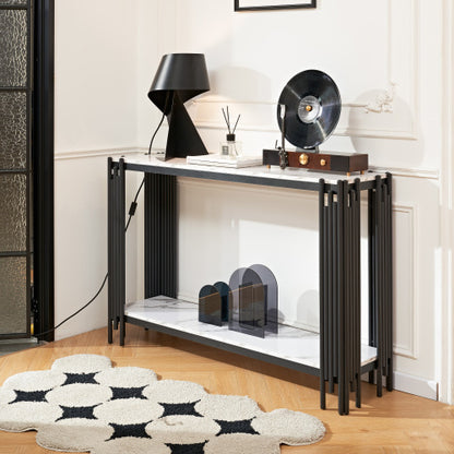 Luxury 2-Tier Marble Side Table – Elegant & Modern Accent for Smart Living