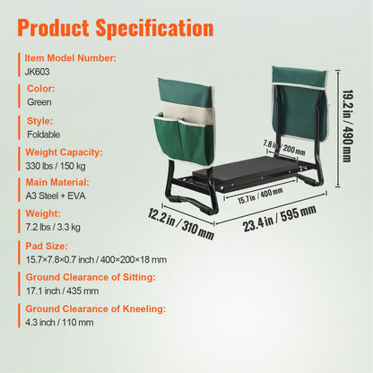 Green Folding Garden Kneeler & Seat | Viva