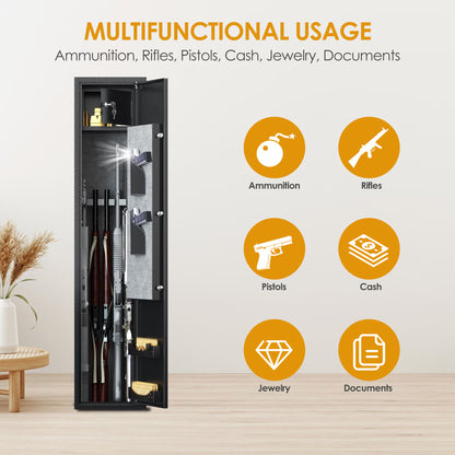 Biometric Rifle & Pistol Gun Safe | Quick Access, LED Light & Alarm System | Secure Long Gun Cabinet for Home
