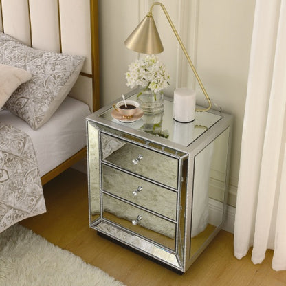 Elegant Silver Mirror Three-Drawer Cabinet – A Perfect Blend of Style and Functionality