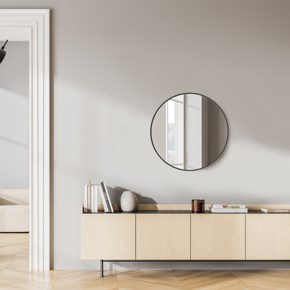 round wall mirror black & gold 20 24 & 30 bedroom styling view