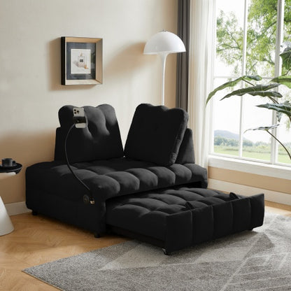Velvet Pull-Out Sofa Bed with Removable Backrest & USB | Viva