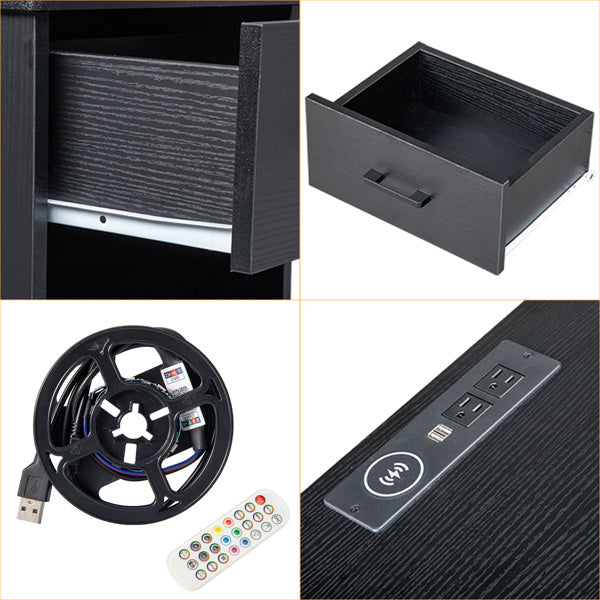 Viva Nocturne Elite Smart Bedside Table – Premium Black Drawer with Socket & LED Light